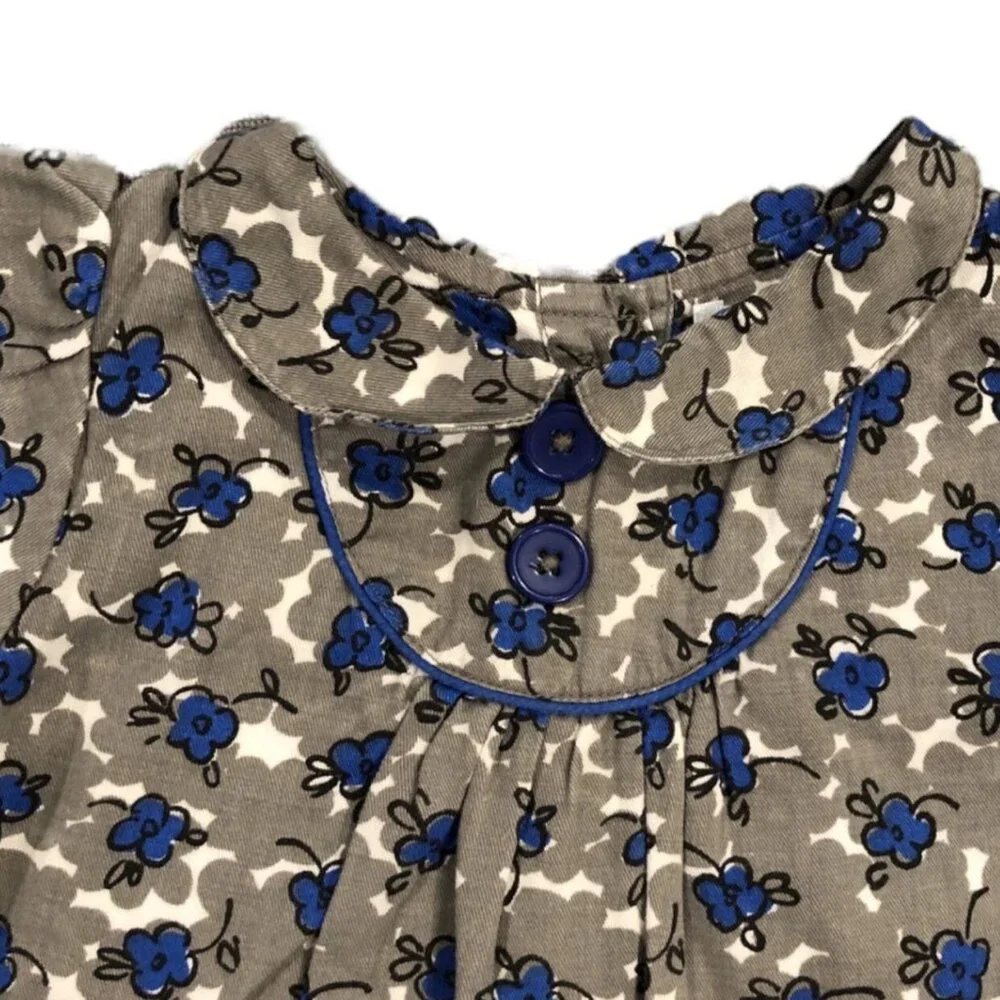 Baby Boden 6-12m Grey & Blue Floral Pretty Collar Dress